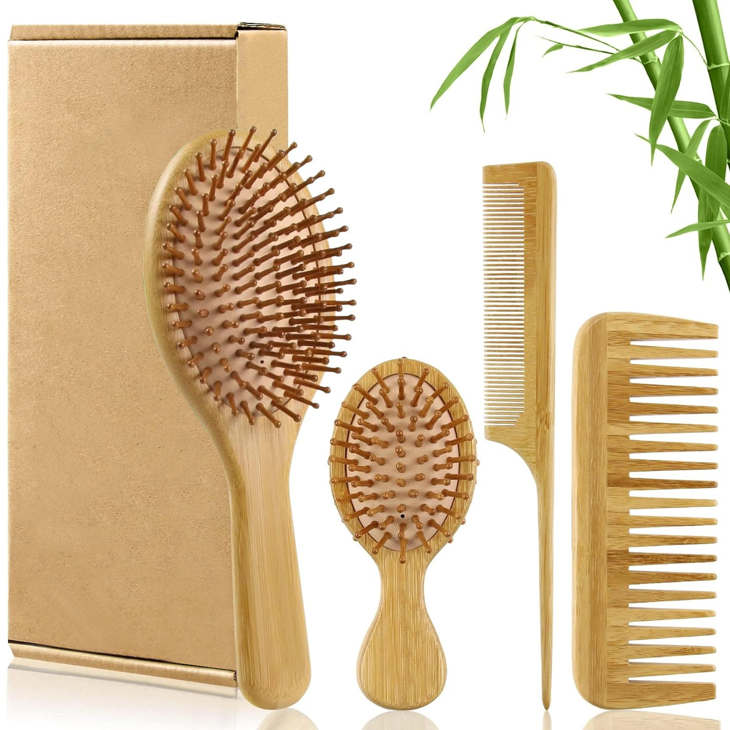Bamboo Hair Brush - Zestaw bambusowych szczotek i grzebieni do